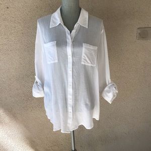 Merona | Tops | Merona Sheer White Cotton Button Down Shirt Xxl | Poshmark
